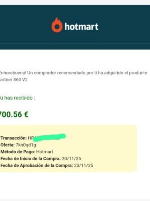 Captura de venta de un alumno de Partner360 por 700,56 € compartida en la comunidad de Partner360.