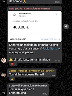 Captura de una venta de 400,08 € lograda por un alumno de Partner360, compartida en la comunidad.