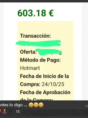 Comprobante de una venta de 603,18 € obtenida por un alumno de Partner360 y compartida en la comunidad