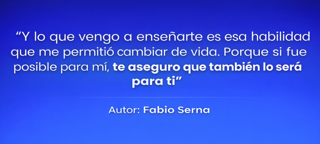 Frase de Fabio Serna, creador del curso Mi Primera Venta en 7 Días, sobre cómo lograr la primera venta online desde cero
